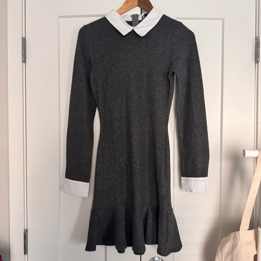 Forever 21 Gray Knit Dress with White Collar and Cuffs